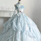 Light blue sweet floral long tulle ball gown evening dress Quinceanera Dresses nv4995