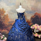 Navy blue exquisite beaded satin floor-length vintage long ball gown nv5151