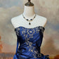 Navy blue exquisite beaded satin floor-length vintage long ball gown nv5151