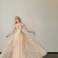 Champagne Nude Strapless Prom Gown Gold Sequin Embroidery Sparkle Tulle A Line Evening Dress  NV7152