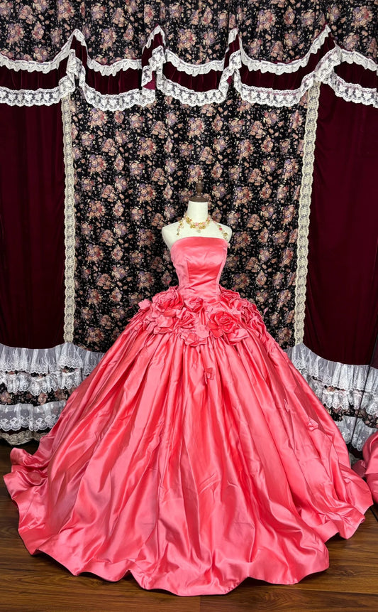 Pink Floral Elegant Sophisticated Long Floor Length Ball Gown Evening Gown Wedding Dress nv4174