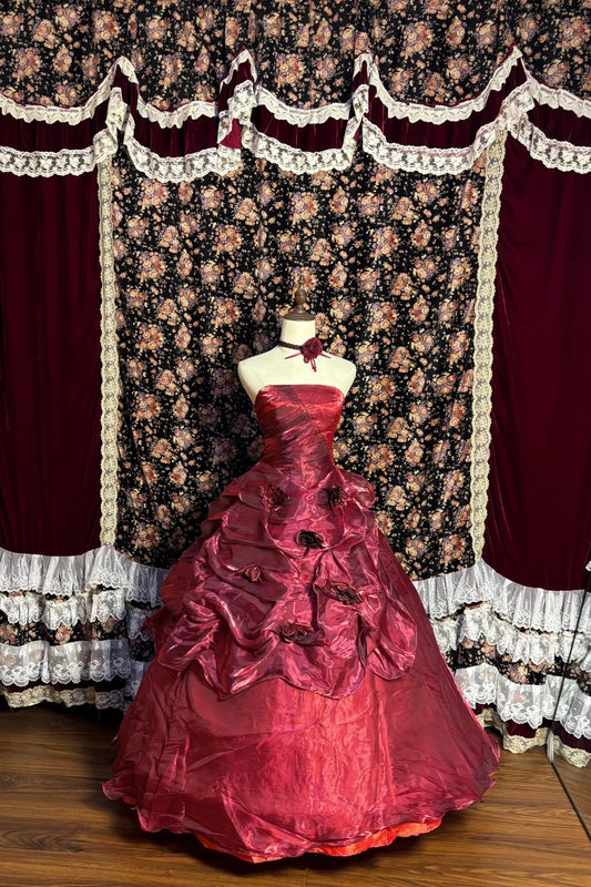 Red Gorgeous Sparkly Delicate Floral Appliqué Long Tulle Floor Length Ball Gown Evening Gown nv4017
