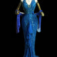 Blue Luxury Gorgeous Shiny Vintage Fashion Floral Exquisite Beaded Sequins Long Mermaid Slim Fit Chiffon Ball Gown Evening Gown nv4061
