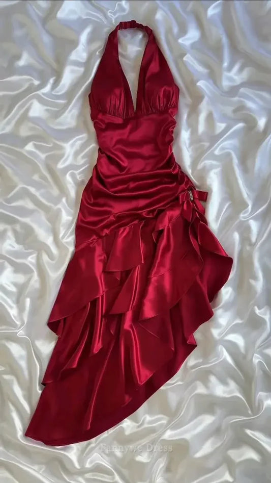 Red Homecoming Dress Satin Long Birthday Party Dress Prom Dress nv4351