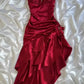 Burgundy Vintage Satin Long Slim Backless Bridesmaid Dress Evening Gown Ball Gown nv4233