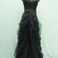 Green/Black Elegant Vintage Fashion A-line Sweetheart Tulle Floor Length Formal Evening Gown Ball Gown nv3859