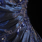 Navy Blue Gorgeous Shiny Vintage Fashion Off Shoulder Exquisite Beading Long Satin Elegant Ball Gown Party Dress Prom Dress nv3852