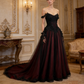 Robe bustier bordeaux en dentelle noire - Robe de bal épaules dénudées pour soirée/bal/tapis rouge NV6803
