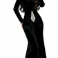 Robe de soirée sirène en velours à col montant et franges de cristal NV6795