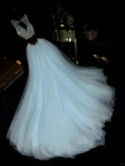 Blue gorgeous fashion long tulle ball gown evening dress party dress nv4309