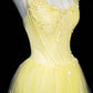 Yellow Beaded Fashion Strapless Long Tulle Ball Gown Evening Gown Party Dress nv4357