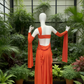Robe longue asymétrique orange vif mat à nœud torsadé et dos nu - Robe longue drapée de luxe avec ceinture NV6783