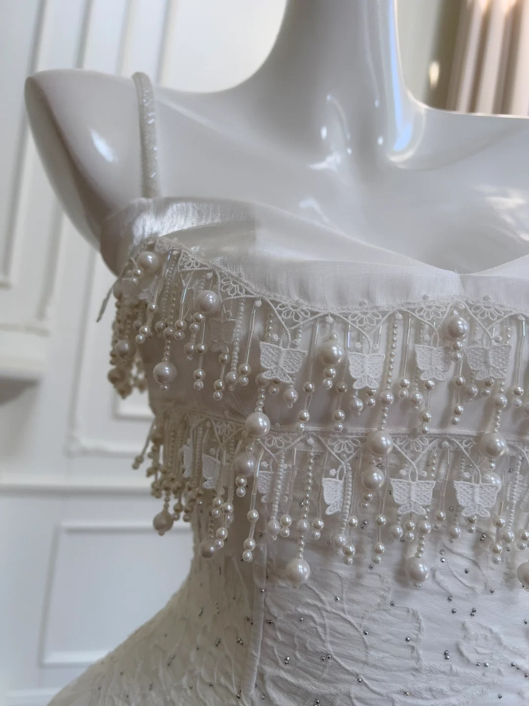 White Sweet Lace Pearl Beads Stylish Elegant Long Chiffon Homecoming Dress Prom Dress Evening Dress Birthday Dress Party Dress nv4139