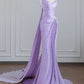 Purple Elegant Long Satin Floor Length Trailing Fairy Prom Dress Evening Dress nv4959