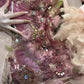 🌸Pink and purple floral beaded long satin ball gown evening dress fairy dress nv4433
