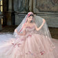 Robe de bal longue en tulle rose à fleurs NV6654