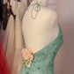 NiceVestidos--Light Moss Green Embroidered Organza Halter - Neck Sleeveless Floor - Length Banquet Dress NV5825