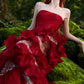 Robe de soirée longue rouge somptueuse en satin brillant, style rétro élégant NV6740