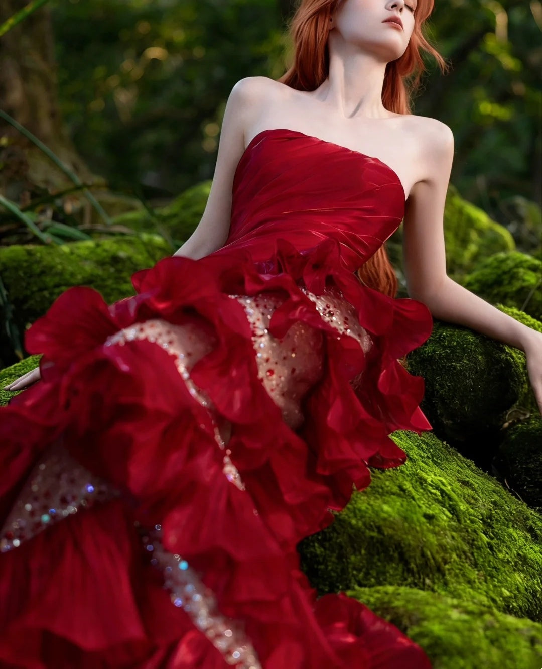 Robe de soirée longue rouge somptueuse en satin brillant, style rétro élégant NV6740