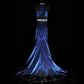 Blue Gorgeous Elegant Fashion Exquisite Gem Beads Long Mermaid Slim Satin Ball Gown Evening Gown Prom Dress nv3872