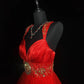 Red Gorgeous Elegant Fashion Exquisite Gemstone Beads Short Satin Tulle Ball Gown Evening Dress Prom Dress Homecoming Gown nv3871