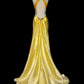 Yellow Fashion Elegant V-neck Exquisite Gem Long Mermaid Slim Fishtail Skirt Satin Floor Length Train Ball Gown Evening Gown Party Gown Prom Dress nv3864