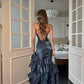 Navy blue fashionable long satin Prom dress NV6574