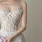 White Veil Flower Garden Strapless Embroidery Train Wedding Dress NV6573