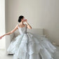 Light Blue Gorgeous Exquisite Beaded Long Floor Length Tulle Sequin Layered Ball Gown Evening Gown Wedding Dress nv4071