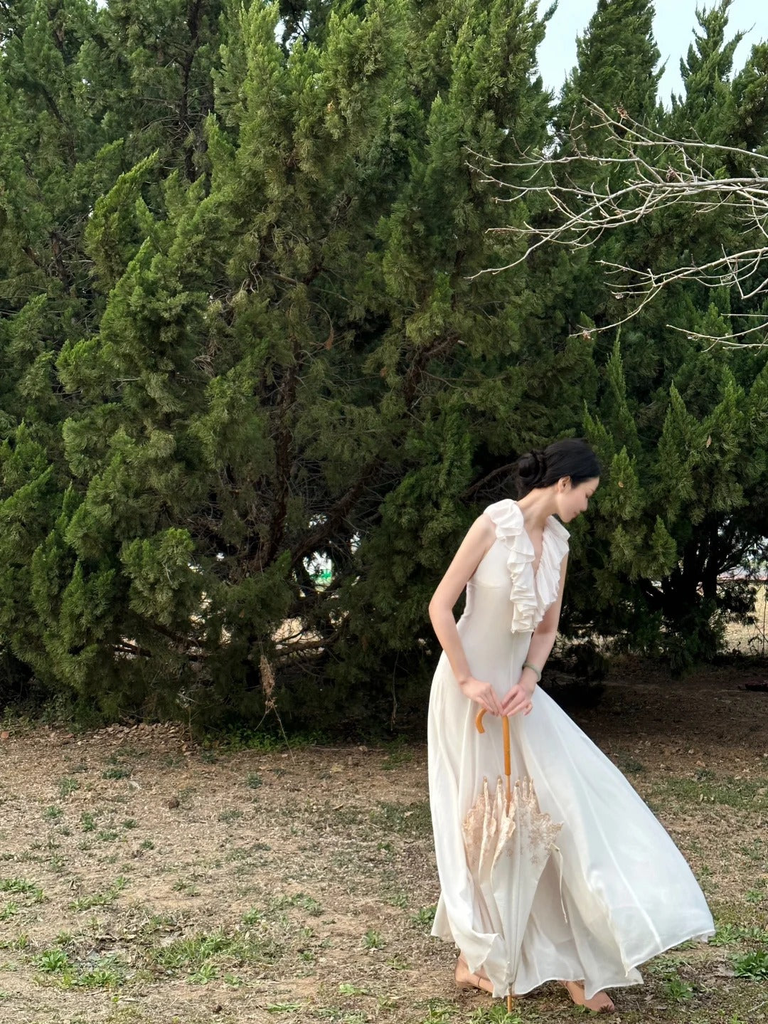 White Elegant Vintage Fashion Romantic Long Floor Length Chiffon Ball Gown Evening Dress Birthday/Vacation/Wedding Guest Party Dress Prom Dress nv4072