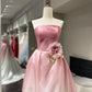 Robe de bal bustier en satin rose et blanc dégradé, style romantique et luxueux, avec traîne - Robe élégante pour fiançailles et mariage champêtre NV6359