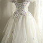 White sweet floral long tulle ball gown evening dress party dress nv4691