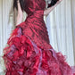 Robe de bal longue en mousseline rouge luxueuse et somptueuse, robe de princesse NV6727
