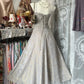 Gray Vintage Long Satin Prom Gown Evening Dress Party Dress nv4364