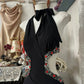 Black Beaded Vintage Long Satin Off-Waist Prom Gown Evening Gown Party Dress nv4367