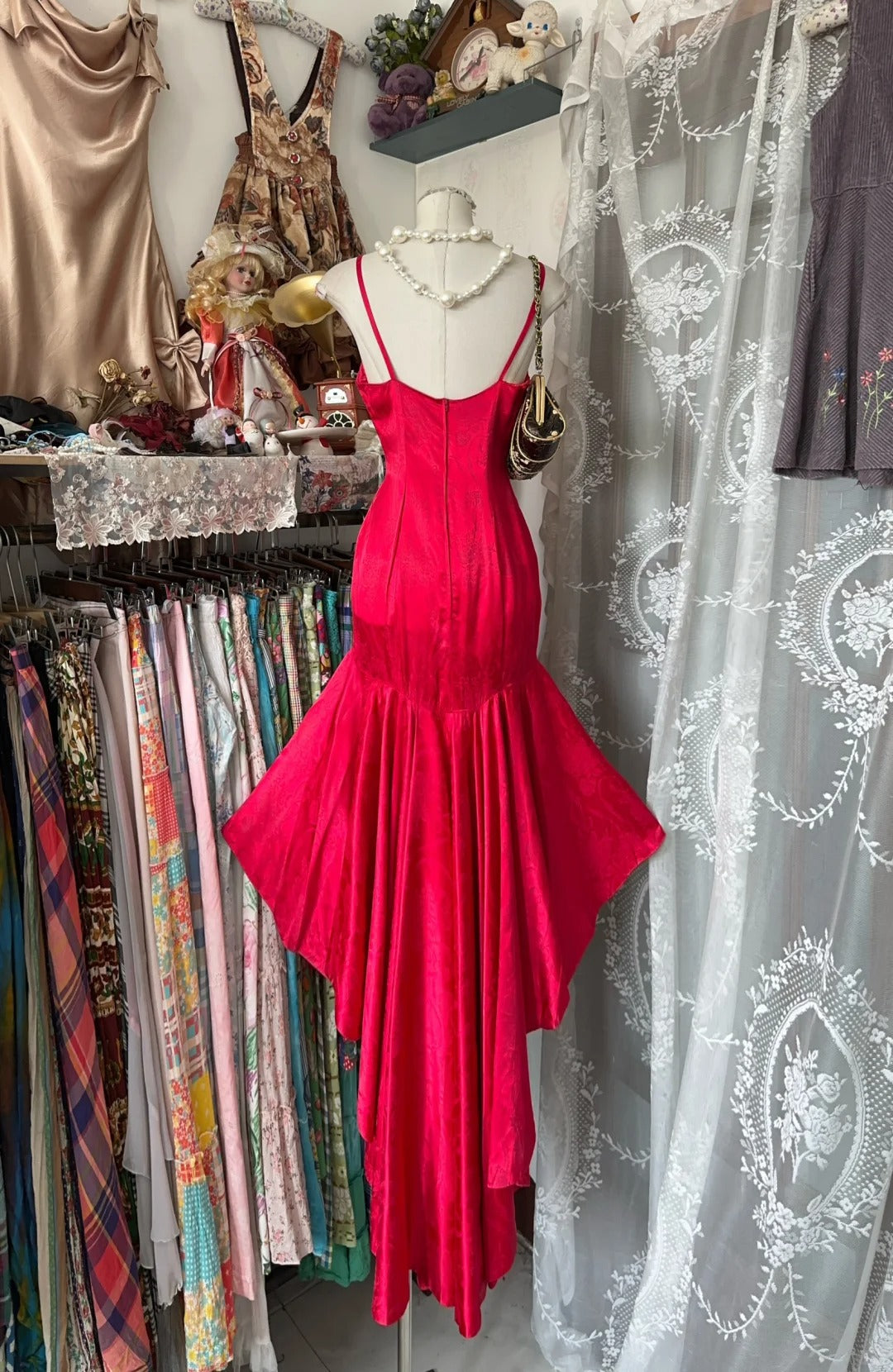 Red vintage elegant long satin prom dress evening dress homecoming dress birthday party dress nv4629