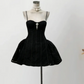 Black retro fashion spaghetti strap short velvet homecoming dress birthday party dress nv5265