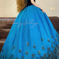 Blue Floral Vintage Elegant Long Princess Tulle Ball Gown nv5026