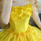 Yellow Vintage Elegant Floral Beaded Long Tulle Princess Ball Gown nv5009