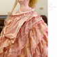Pink Beaded Vintage Elegant Long Princess Satin Ball Gown nv5031