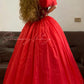 Red Vintage Elegant Floral Long Tulle Princess Ball Gown nv5008