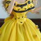 Yellow Floral Elegant Sunflower Long Tulle Ball Gown nv5022