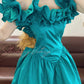 Teal Vintage Elegant Satin Long Princess Ball Gown Evening Dress Party Dress nv5002