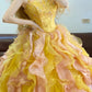 Yellow Beaded Gradient Long Tulle Ball Gown Princess. nv5079