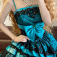 Blue rhinestone beaded long ruffled fashionable long satin princess ball gown nv5046