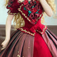 Burgundy Vintage Elegant Floral Long Satin Princess Ball Gown nv5006