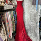 Magnifique robe de soirée/robe de cocktail longue en dentelle rouge vintage NV6859