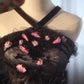 Black pink beaded floral long tulle vintage ball gown nv5038