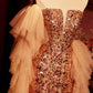 Robe longue de soirée dorée luxueuse, somptueuse et exquise NV6538