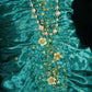 Green Gold Floral Delicate Beads Long Satin Ball Gown Evening Gown Party Dress nv4196